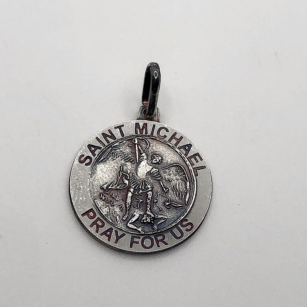 VTG Sterling Silver St. Michael Saint Michael Catholic Protection Pendant 1.1”